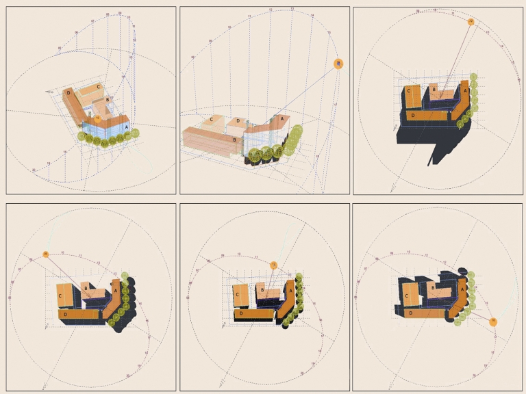 Studi sul soleggiamento dell'edificio. Disegno in formato digitale
