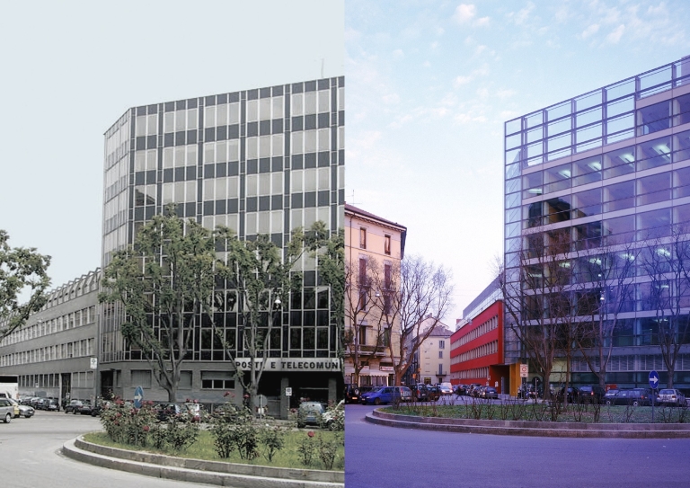 Nuova sede Deloitte, Milano. Vista verso via Bergognone prima e dopo l'intervento