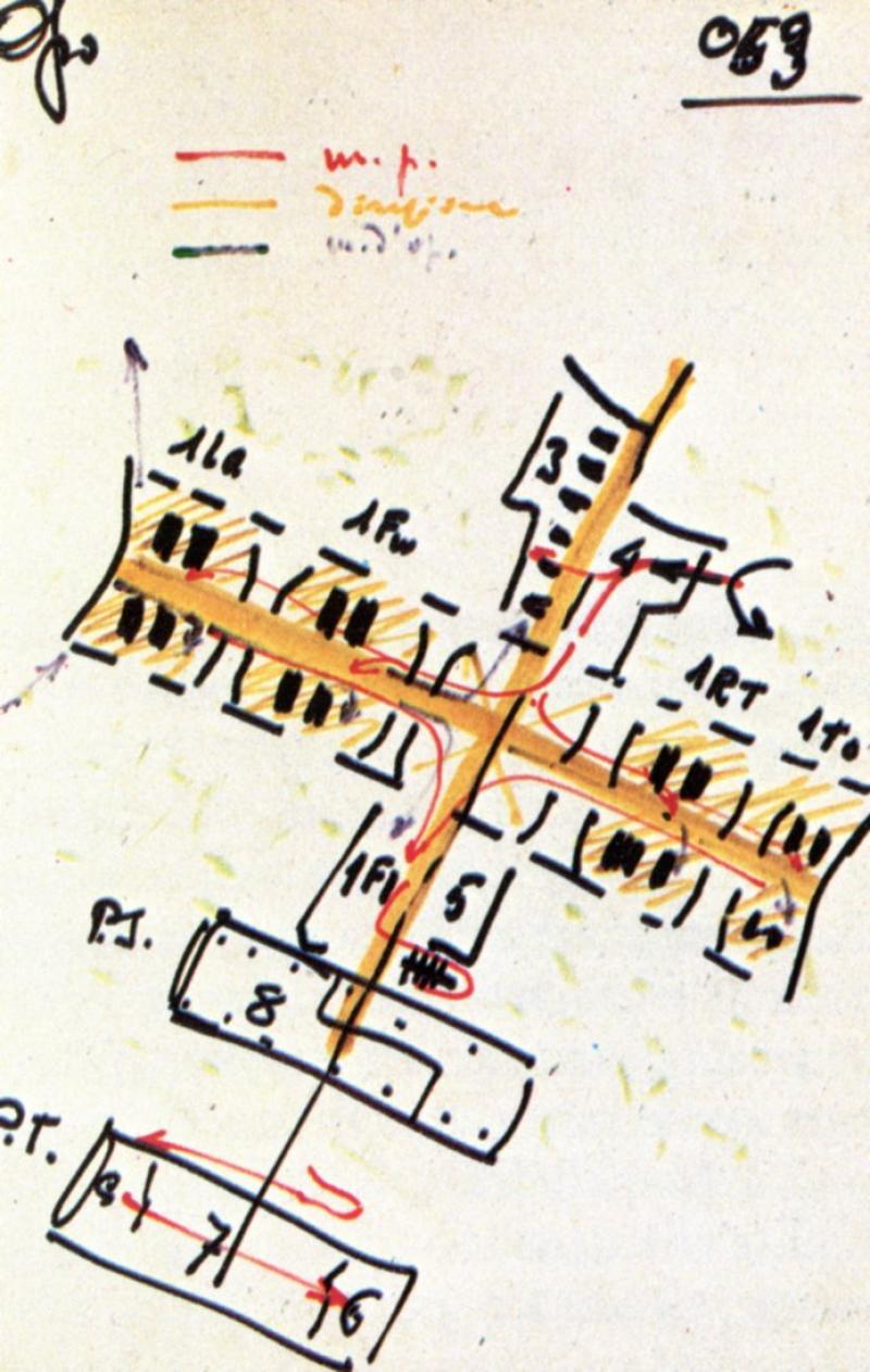 Stabilimento Olivetti a Pozzuoli, planimetria, disegno di studio