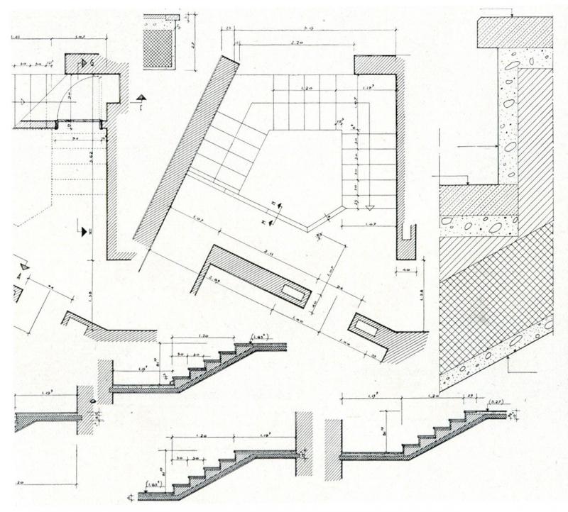 Dettaglio costruttivo della scala interna (Riccardo Musatti, Centro di Comunità a Palazzo Canavese