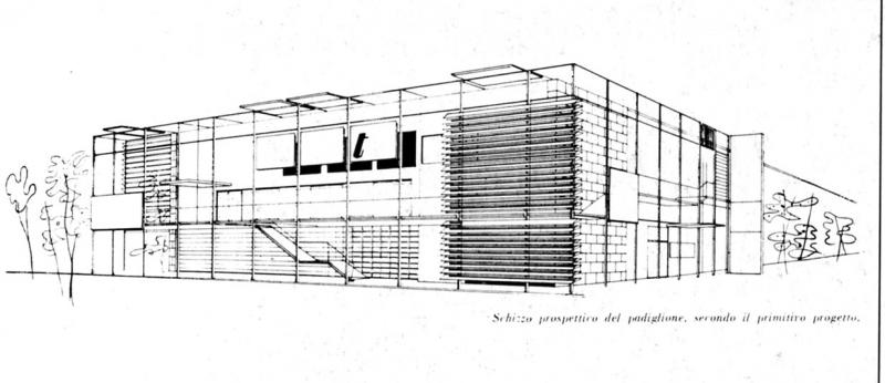 Schizzo prospettico del padiglione, primitivo progetto