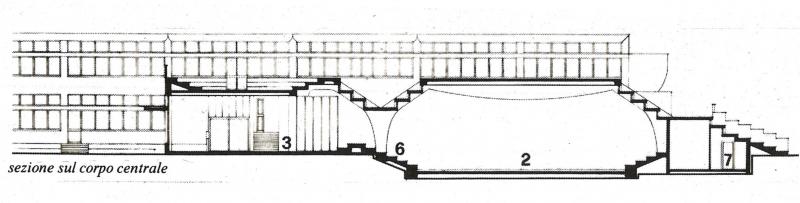 12. Scuola elementare al villaggio Incis di Pieve Emanuele, 1968-73. Sezione sul corpo centrale