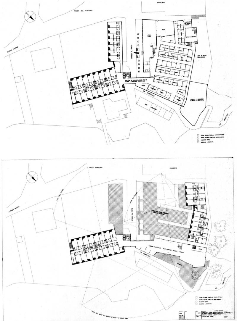 Piante d'insieme a quota +0,50 e +7,10 con studio delle visuali