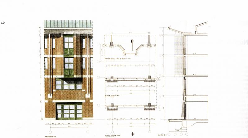 Disegno di progetto, prospetto e sezione verticale
