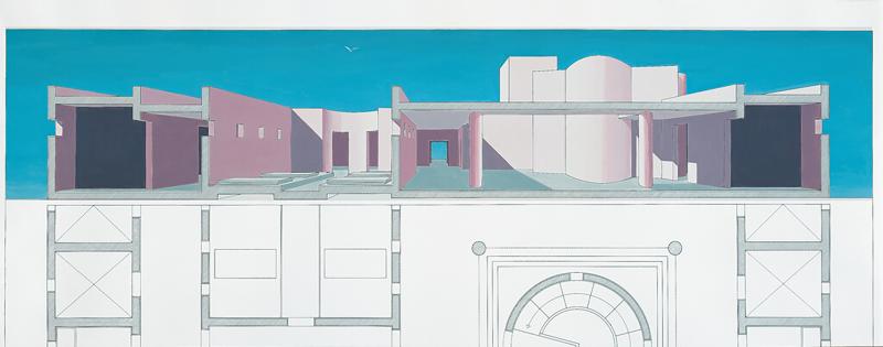 Disegno di progetto, pianta e sezione prospettica