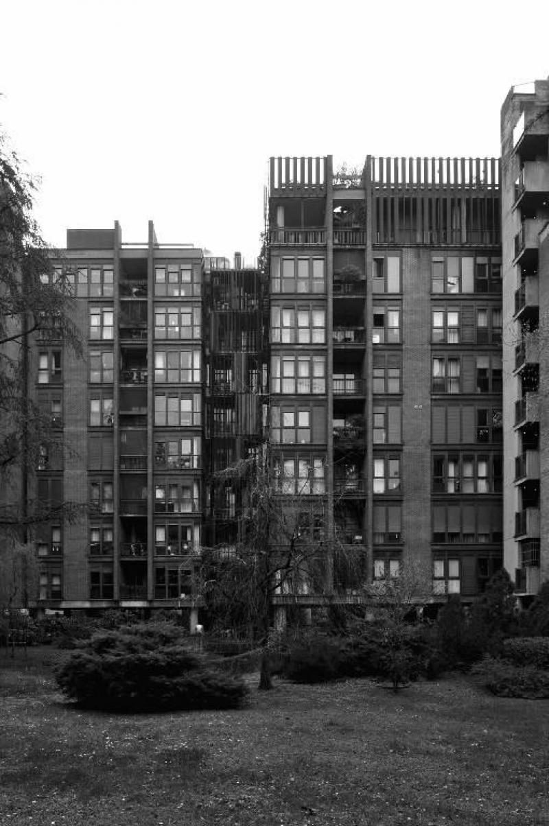 Facciata sul giardino degli edifici residenziali