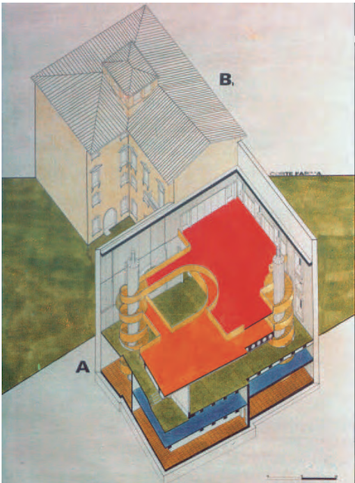 Spacato assonometrico della parte ricostruita
