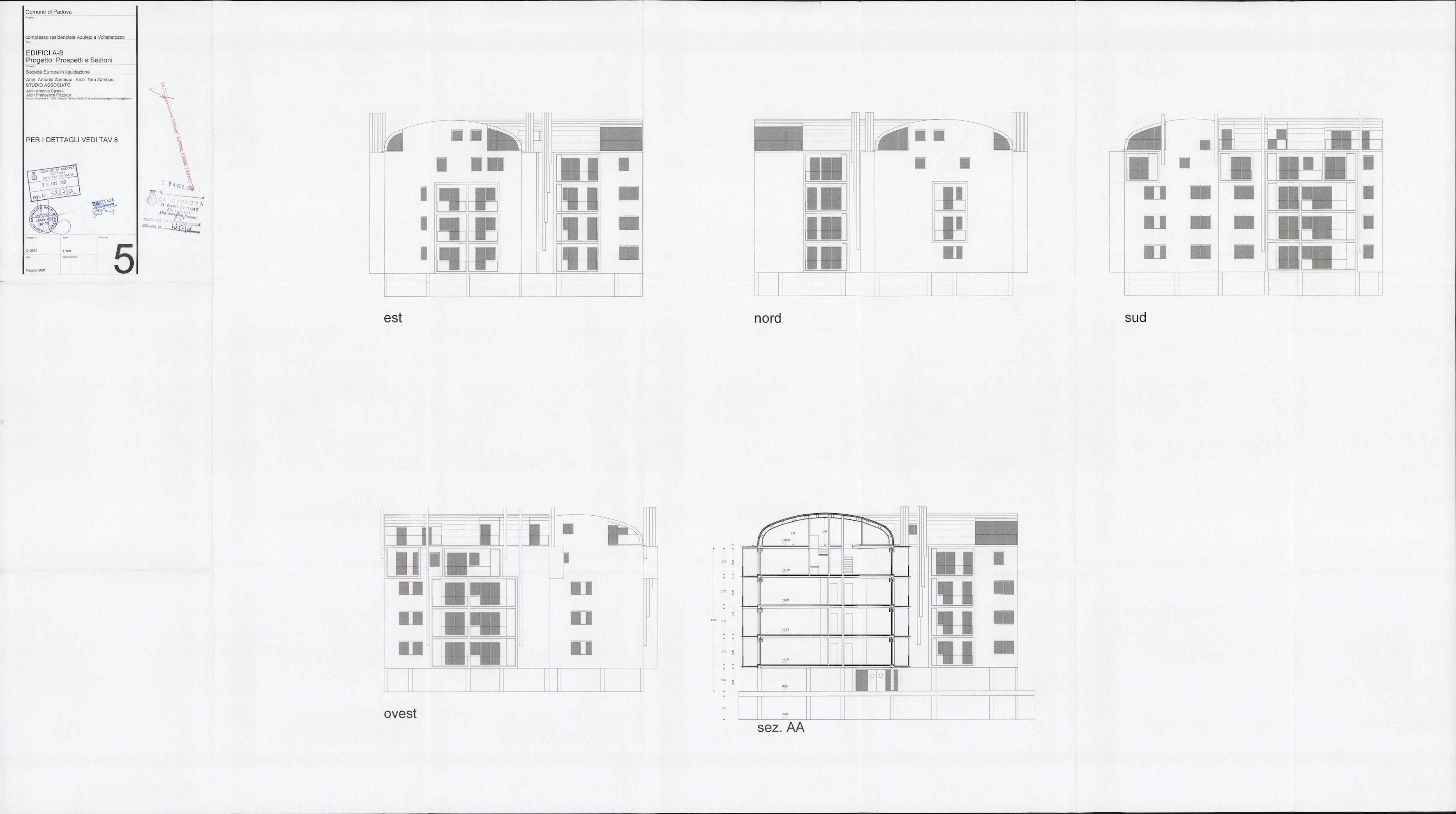 Edifici A e B, Prospetti e sezioni