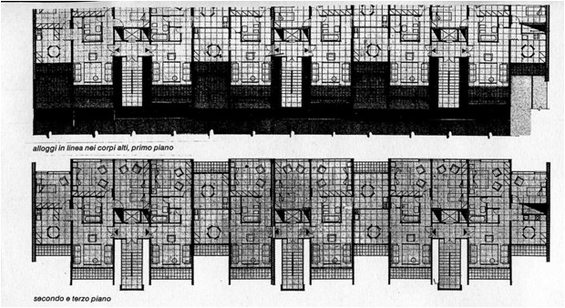Piante tipo alloggi Duplex  - Dettaglio scale volume digradante  