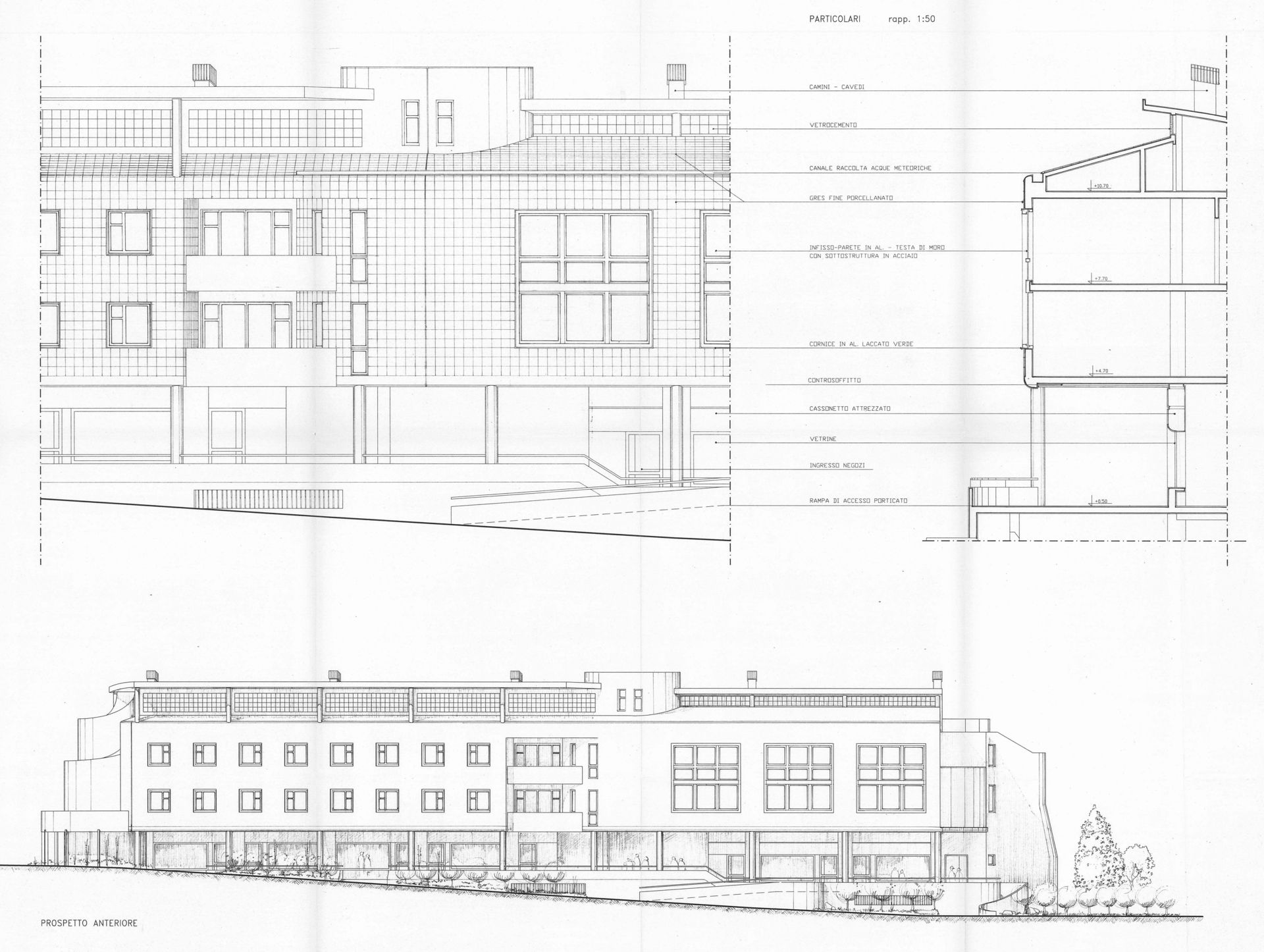 prospetto anteriore e dettaglio costruttivi