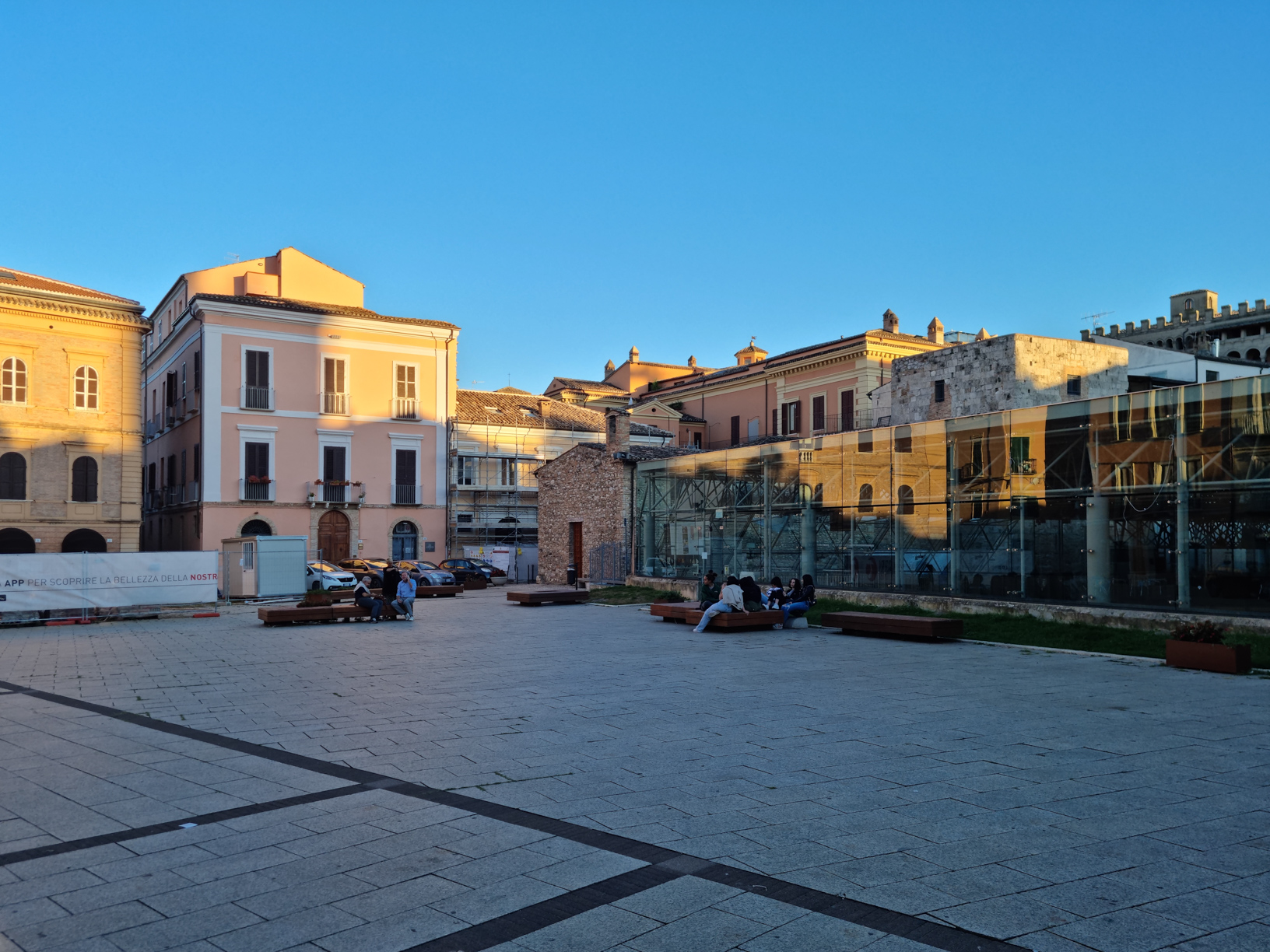 Vista d'insieme. Primary subject is COPERTURA DEI RESTI DELLA DOMUS ROMANA IN PIAZZA SANT'ANNA in Teramo. The surrounding environment shows the urban or architectural context of the building, with the work presented as the main focus.