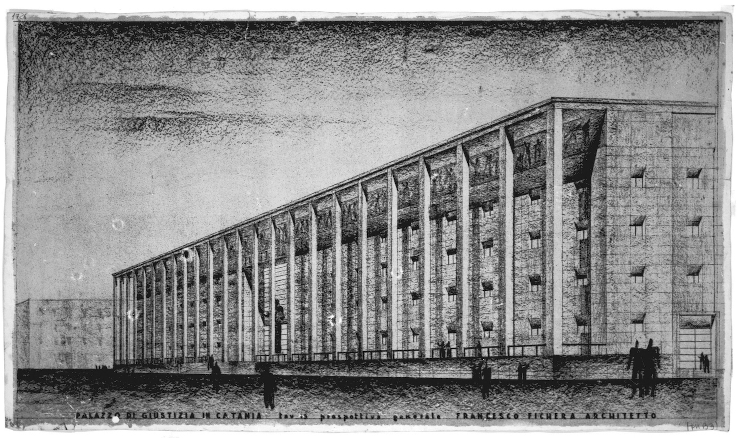 Francesco Fichera, prospettiva del Palazzo di Giustizia di Catania, progetto definitivo