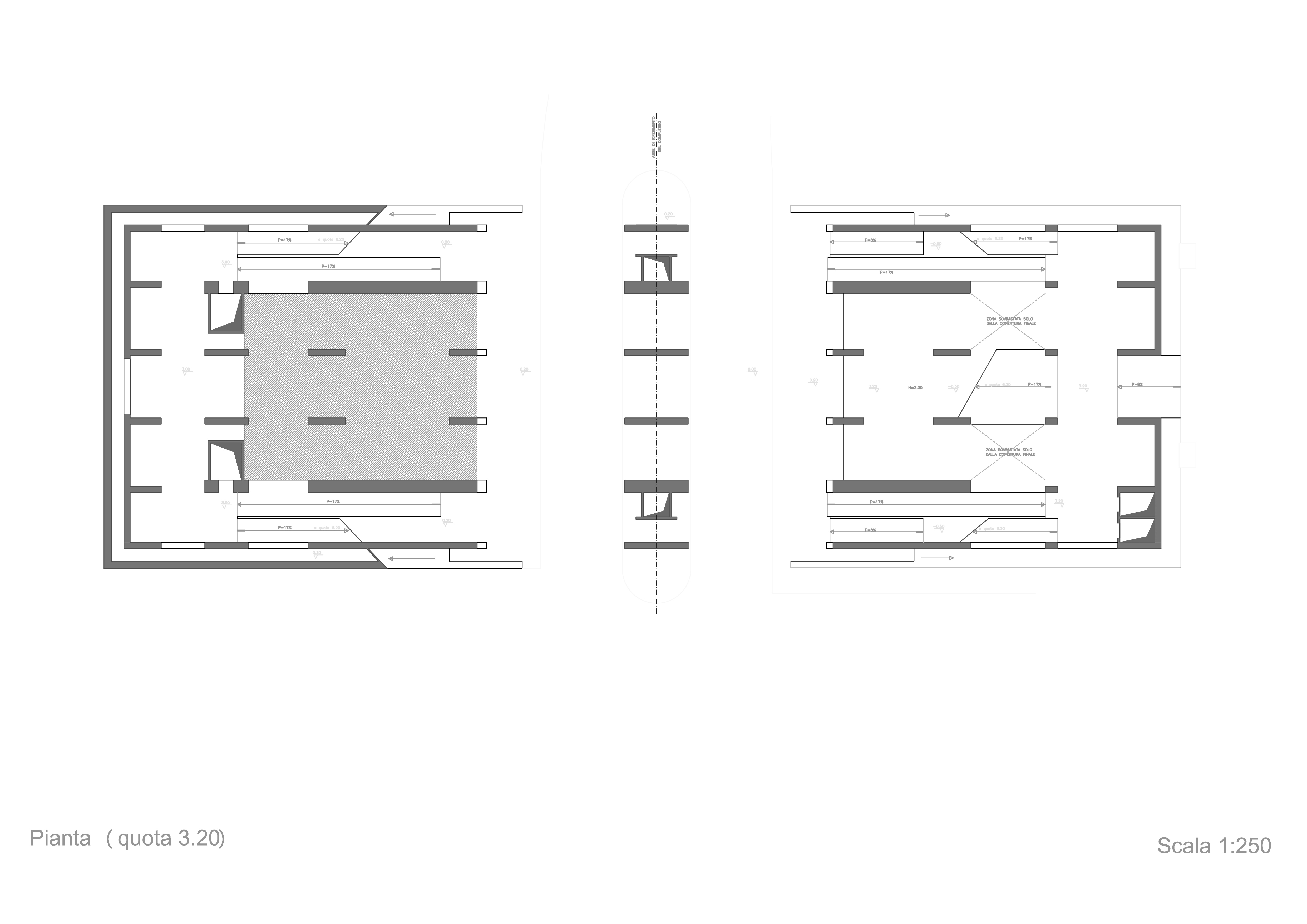 Pianta a quota 3,20 m (disegno di rilievo AM3 Architetti Associati)