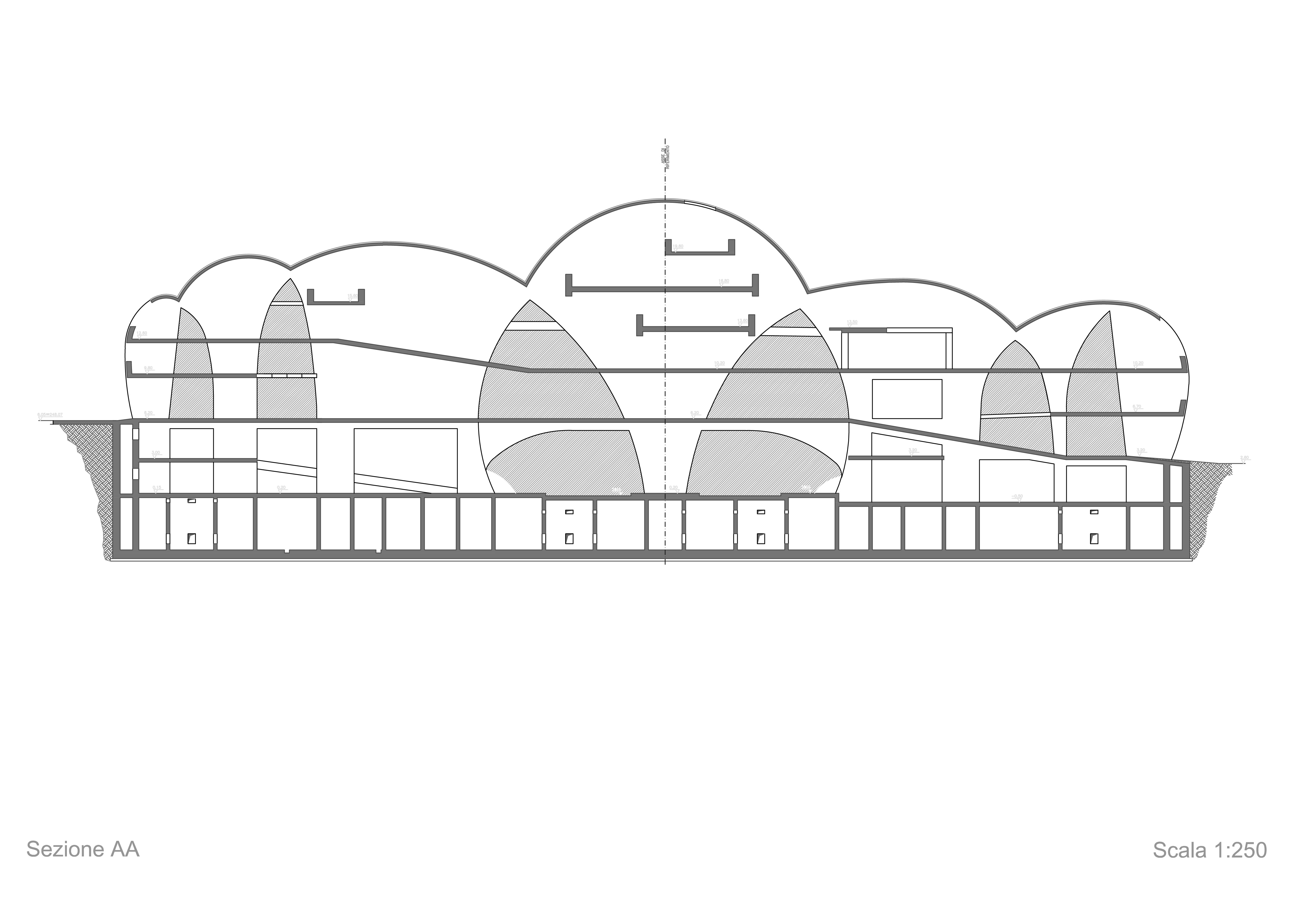 Sezione AA (disegno di rilievo AM3 Architetti Associati)
