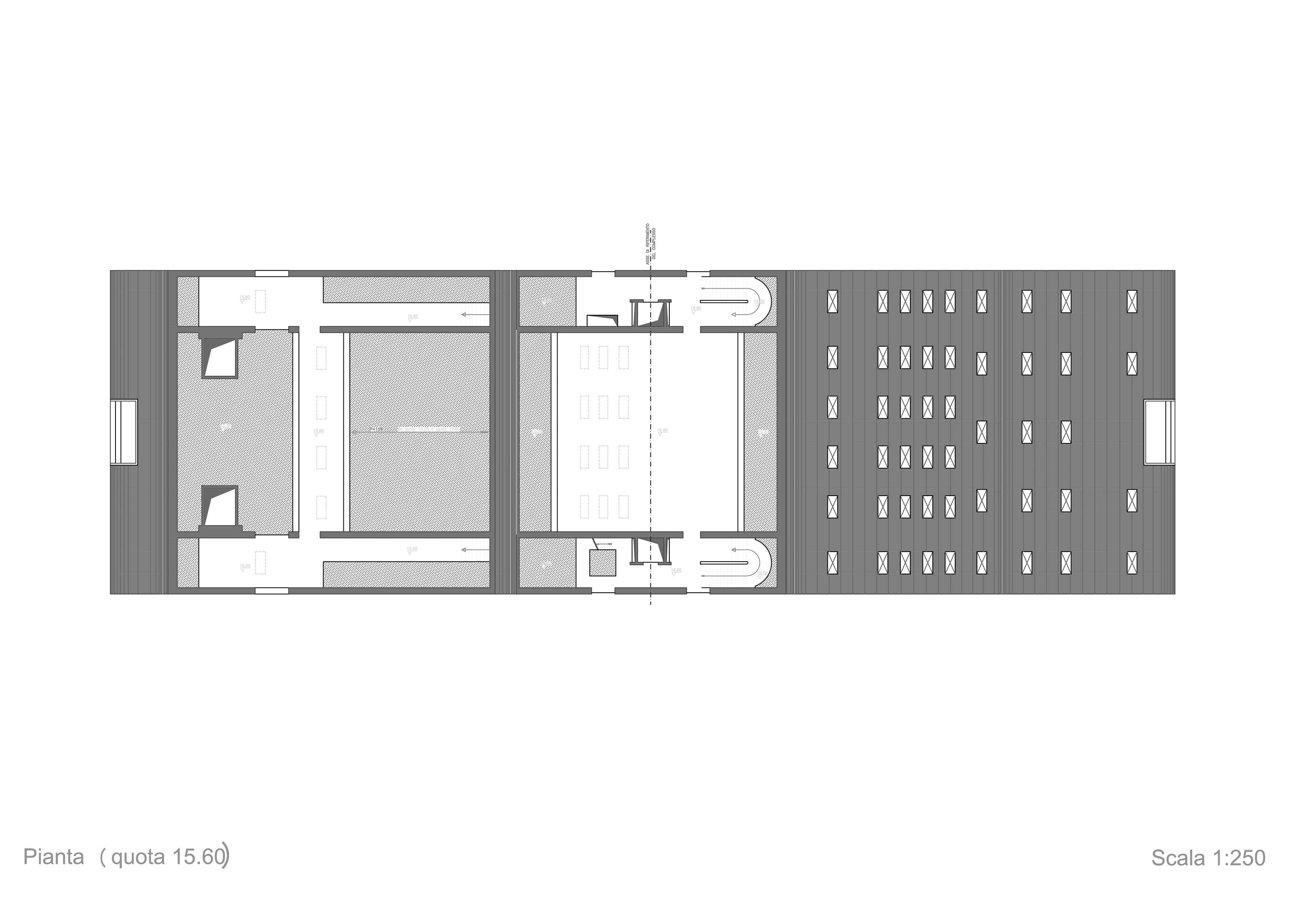 Pianta a quota 15,60 m (disegno di rilievo AM3 Architetti Associati)