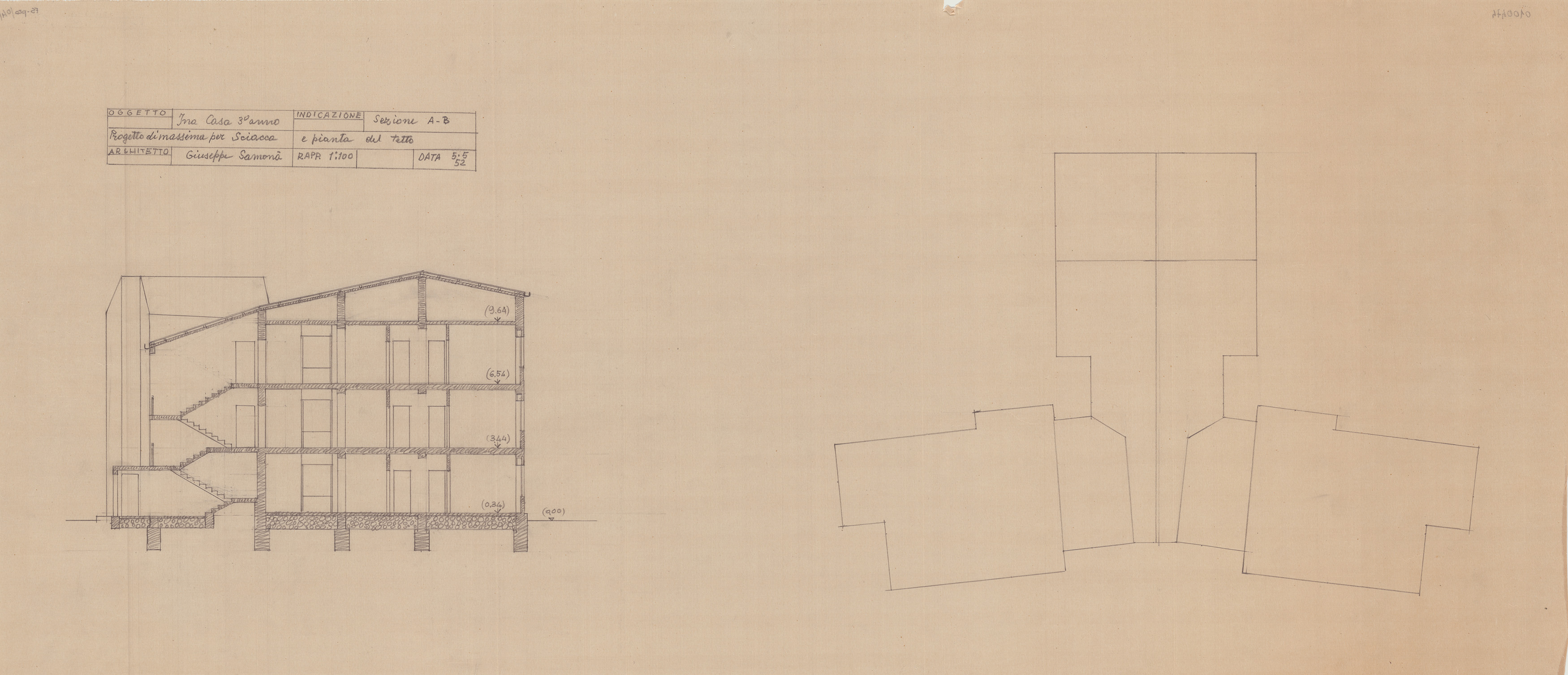 Unità a trifoglio, Sezione A e B e pianta dei tetti