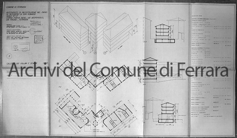 Calcolo dei volumi e schemi – scala 1:200 (1990)