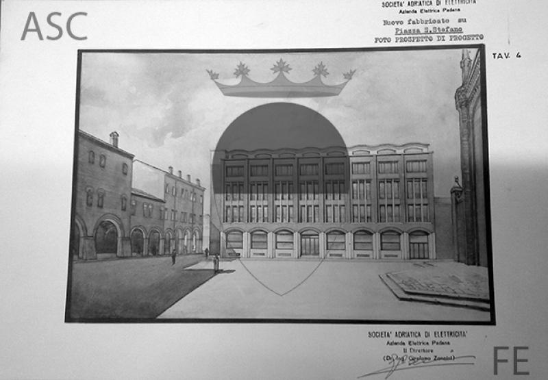 Prospettiva del fabbricato visto da piazza Santo Stefano (1958)