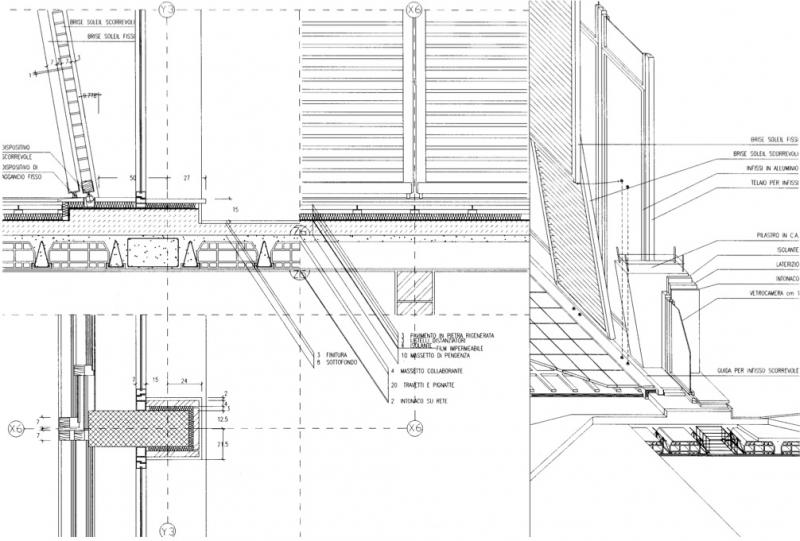 Particolare costruttivo solaio intermedio - brise-soleil