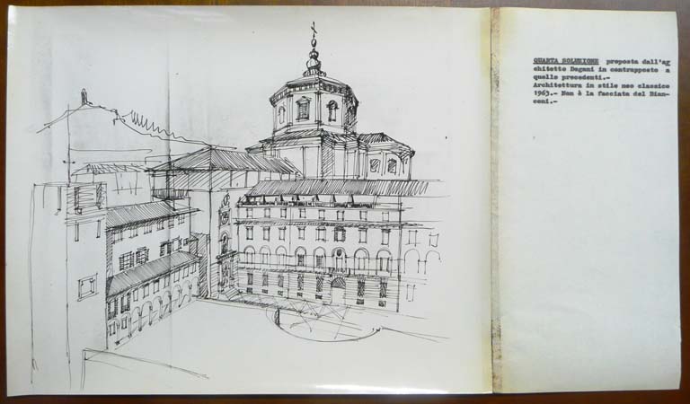 Vista prospettica della facciata, IV soluzione (architetto Degani, 1963). Stampa fotografica b/n. 